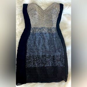 Jovani strapless beaded navy blue silver chiffon dress! Stunning!! Sz 2 PARTY!!